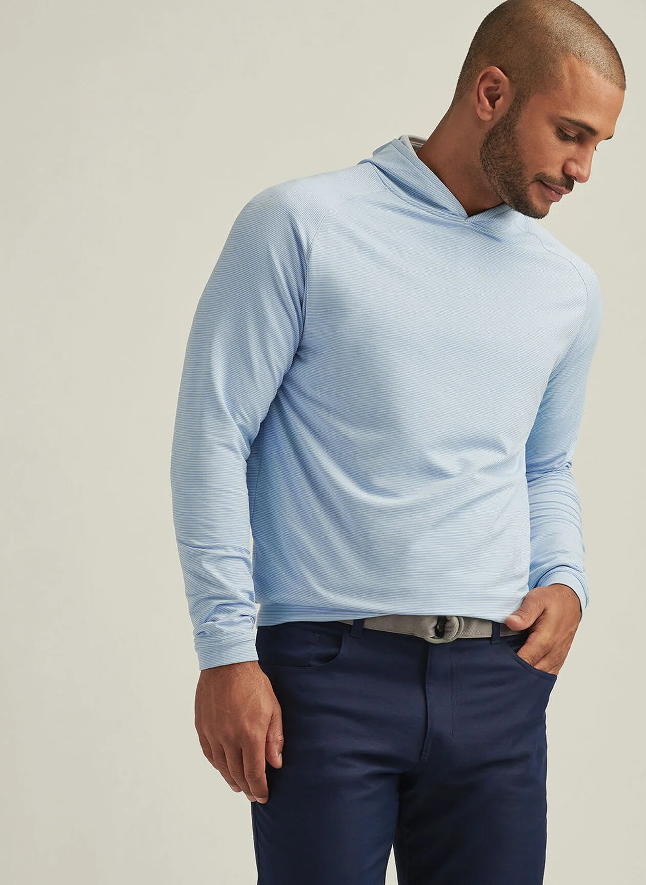 2025 Peter Millar Men's Pine Performance Hoodie - Blue/White - Image 2