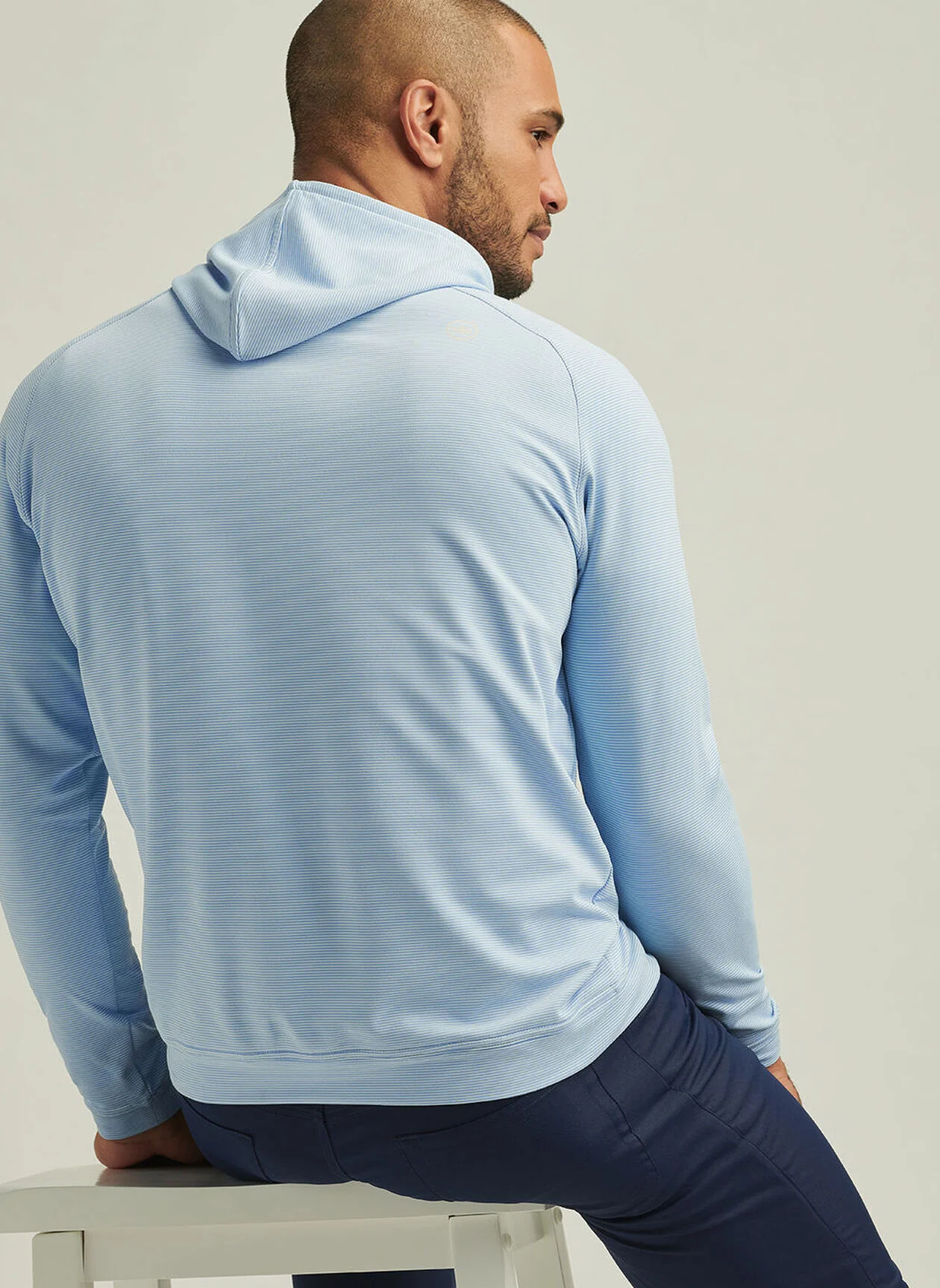 2025 Peter Millar Men's Pine Performance Hoodie - Blue/White - Image 3