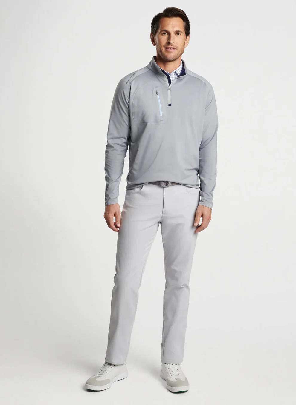 2025 Peter Millar Men's Verge Performance Quarter Zip Pullover - Grey - Image 2