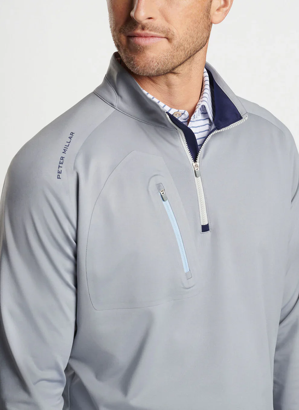 2025 Peter Millar Men's Verge Performance Quarter Zip Pullover - Grey - Image 5